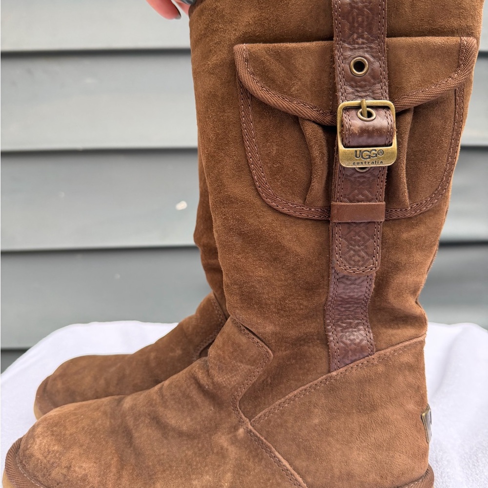UGG Brown Suede Tall Buckle Boots